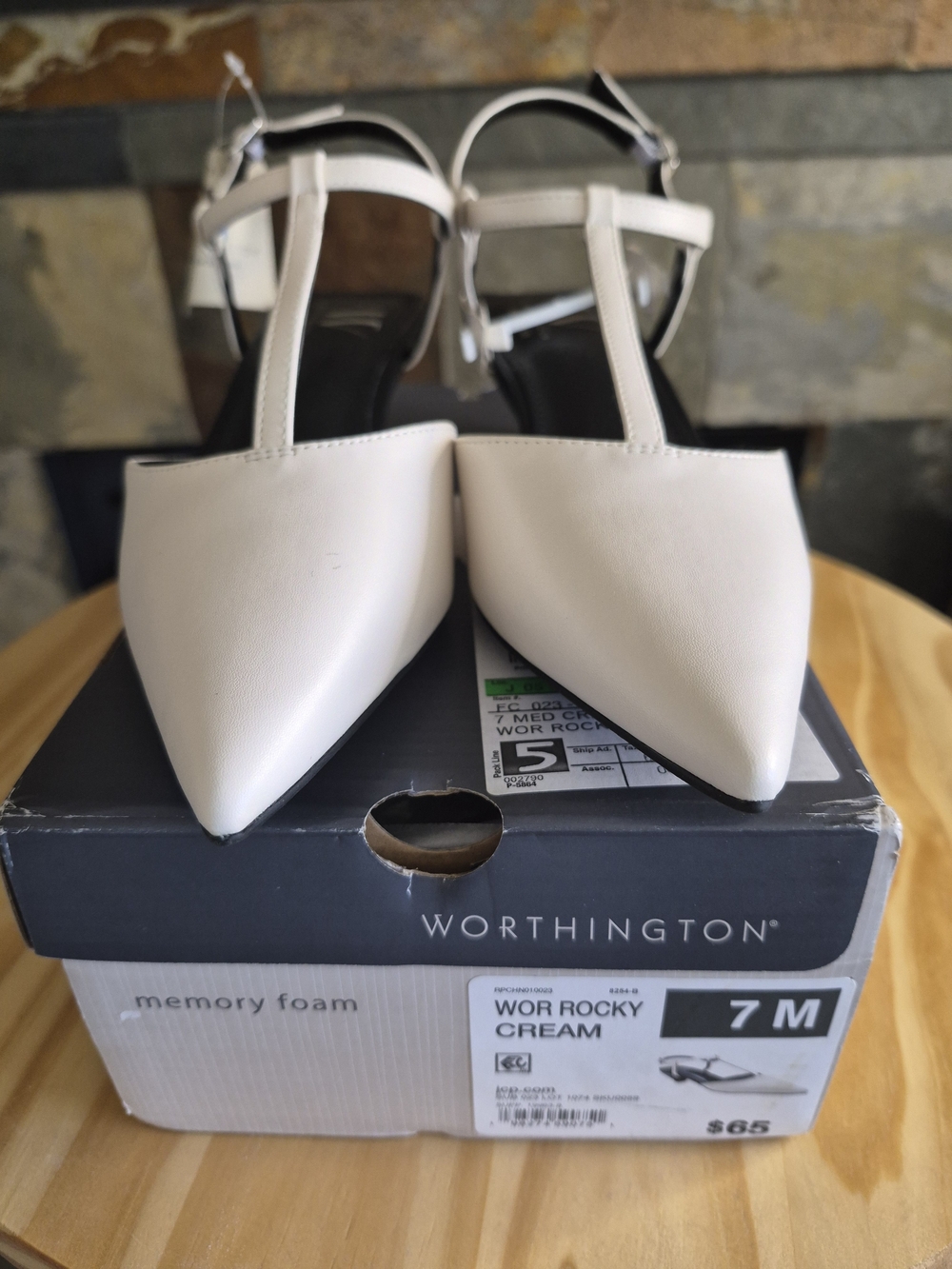 Worthington Cream Pointed T-Strap Flats
